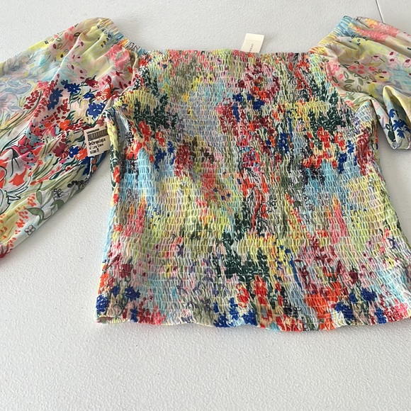 🎈NWT Anthropologie Sz M  puff sleeveless floral see thr multicolor blouse top - Picture 4 of 11